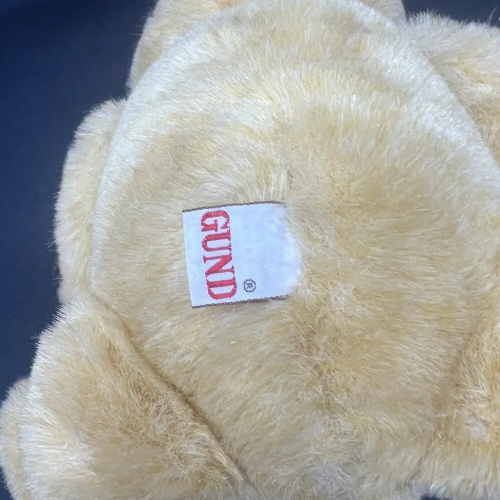Gund Bear Plush 1982 Plaid Red Bow Seated‎ Tan Brown Jointed Teddy Vintage